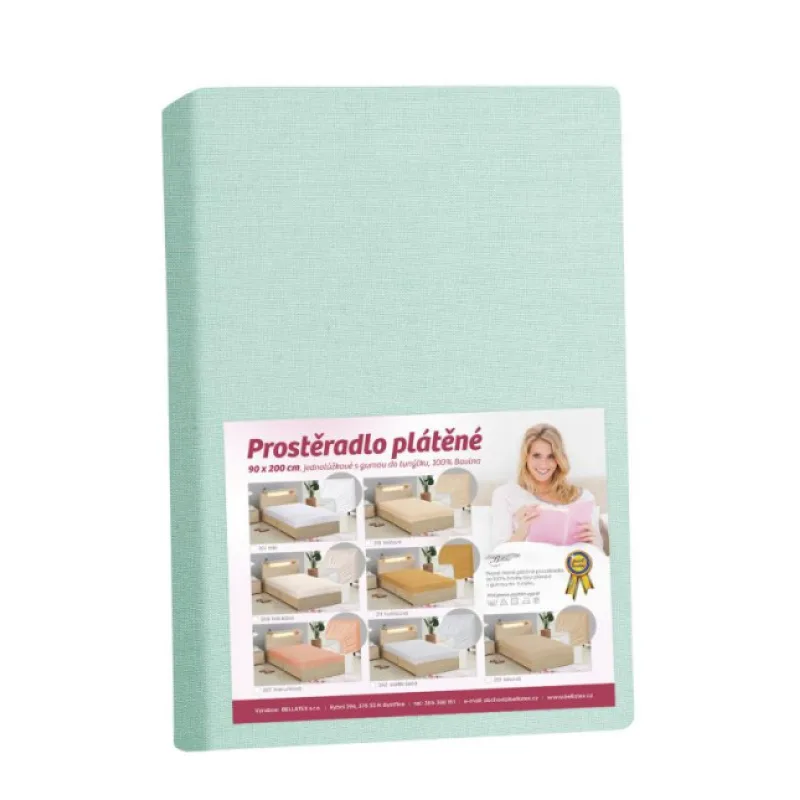 Bellatex Plátěné prostěradlo s gumou, mentolové - 90x200 cm