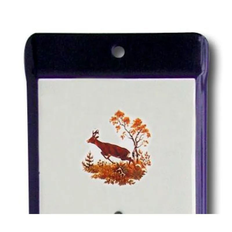 Venkovní teploměr smaltovaný, Modrobílý 860 x 140 mm, Motiv Srnec