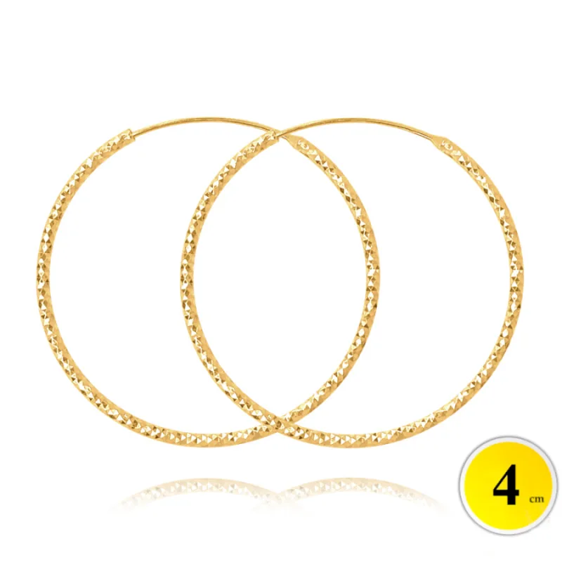 Pozlátené brúsené strieborné náušnice kruhy 4 cm MINET JMAN0392GE04