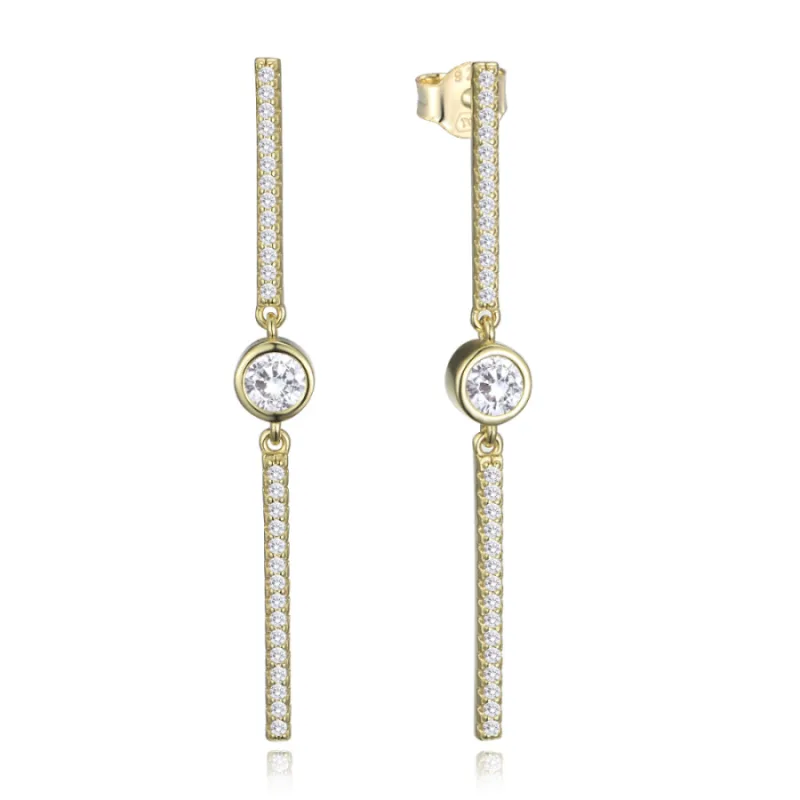 Pozlátené strieborné náušnice s bielymi zirkónmi MINET JMAS0304GE00