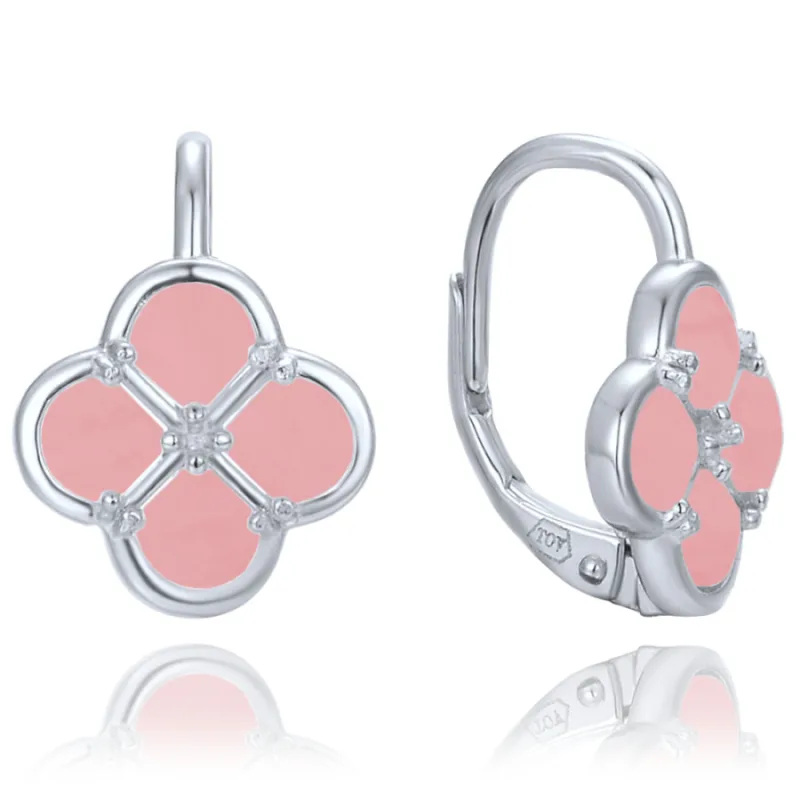 Strieborné náušnice štvorlístok s jadeitom MINET JMAS7058RE00