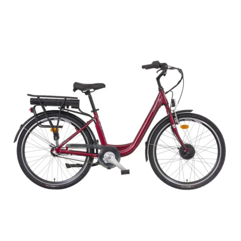 Liberty elektrokolo e-VIA 6 spd 26" přední motor, 36V/17,5Ah, 2025 rubínové, Přední vidlice Pevná