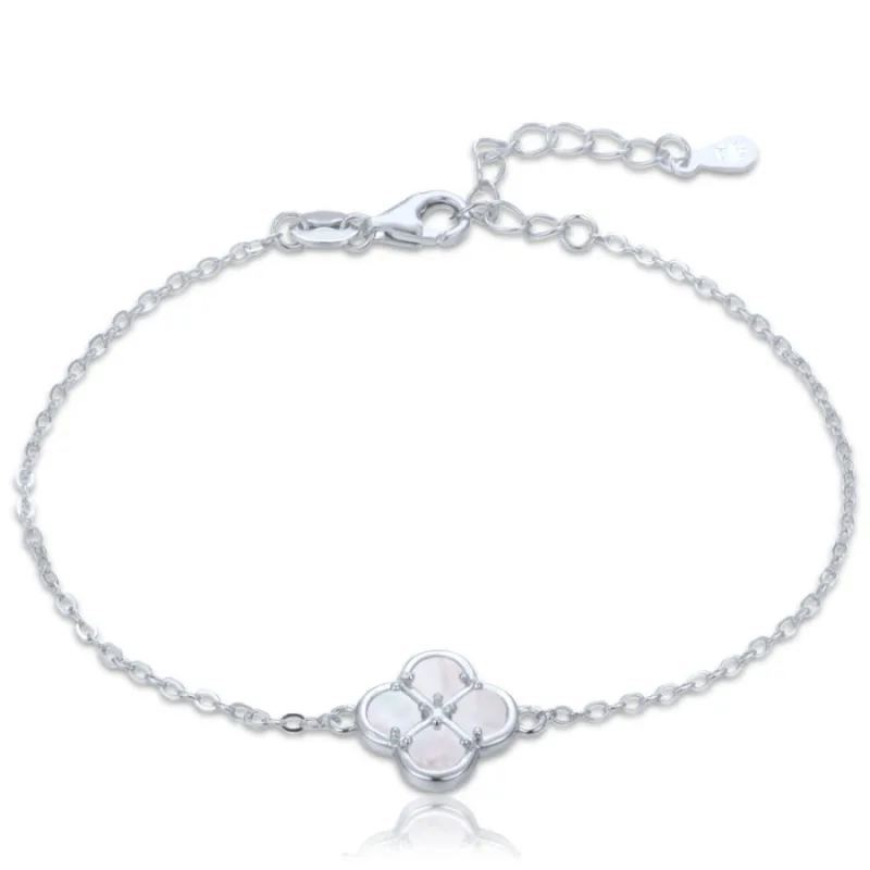 Strieborný náramok štvorlístok s bielou perlou MINET JMAS7058WB19