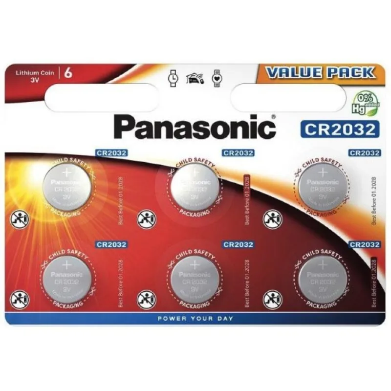 PANASONIC Lithiová baterie (knoflíková) CR-2032EL/ 6BP 3V (Blistr 6ks)…