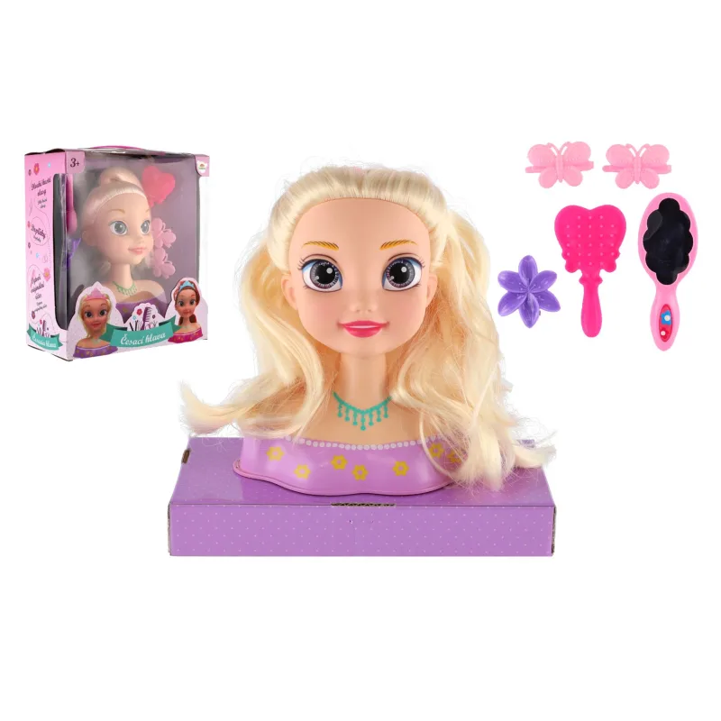 Teddies Česacia hlava veľká blond s doplnkami v krabici 22x24x11cm