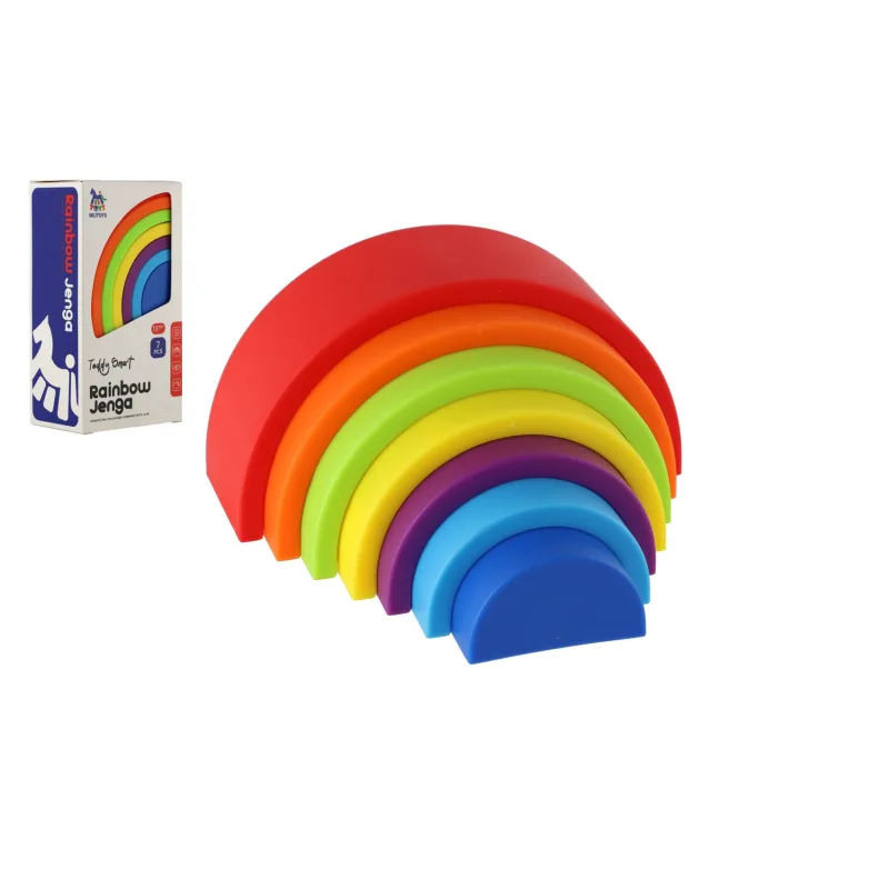 Teddies Veža/Pyramída dúhová farebná stohovacia skladačka 7ks plast v krabičke 8x15x5cm 18m+