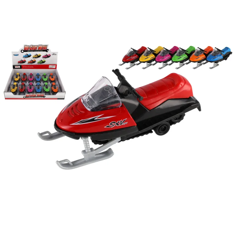 Teddies Snehový skúter kov/plast 13cm na spätné natiahnutie 6 farieb 12ks v boxe