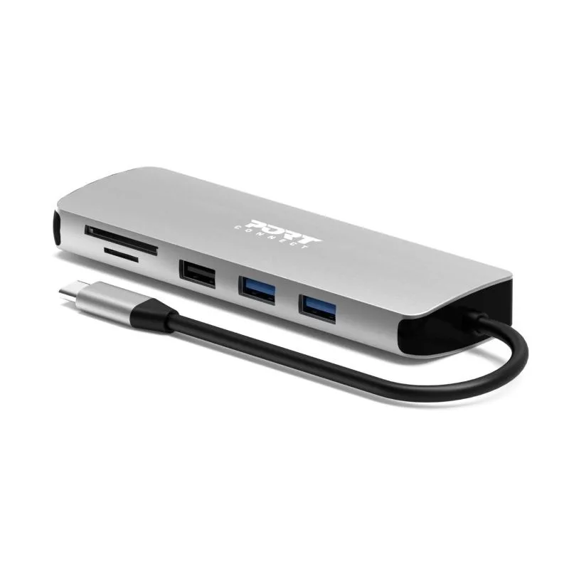 NONAME PORT CONNECT USB-C 1× 4K dokovací stanice, 9v1, hliníková konstrukce, 85W PD, stříbrná 900164
